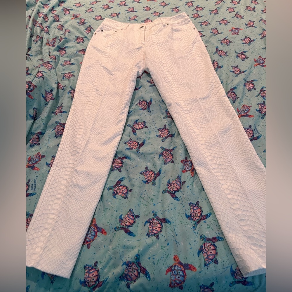 Eric White Snakeskin Textured Stretch Pants